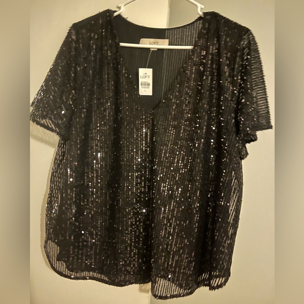 NWT Loft Black Sequin Top